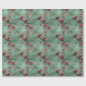 Groene Rode Rozen Bloemen Cadeaupapier (Vlak)