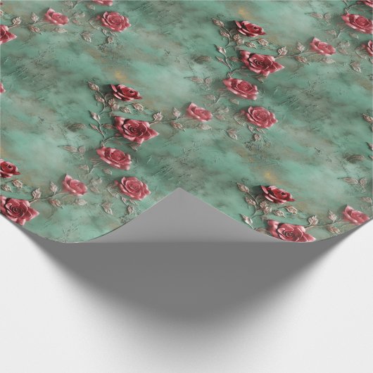 Groene Rode Rozen Bloemen Cadeaupapier (Hoek)