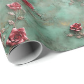 Groene Rode Rozen Bloemen Cadeaupapier (Rol Hoek)