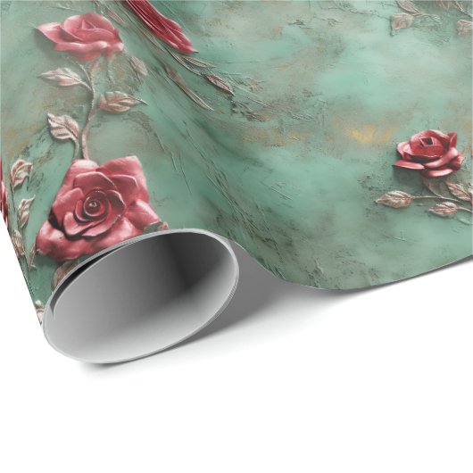 Groene Rode Rozen Bloemen Cadeaupapier (Rol Hoek)