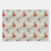 Groene Rode Rozen Bloemen Inpakpapier Vel (Voorkant 2)