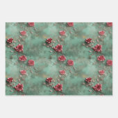 Groene Rode Rozen Bloemen Inpakpapier Vel (Voorkant)