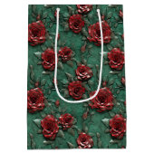 Groene Rode Rozen Bloemen Medium Cadeauzakje (Achterkant)