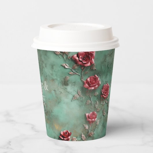 Groene Rode Rozen Bloemen Papieren Bekers (Links)