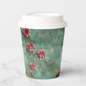 Groene Rode Rozen Bloemen Papieren Bekers (Voorkant)