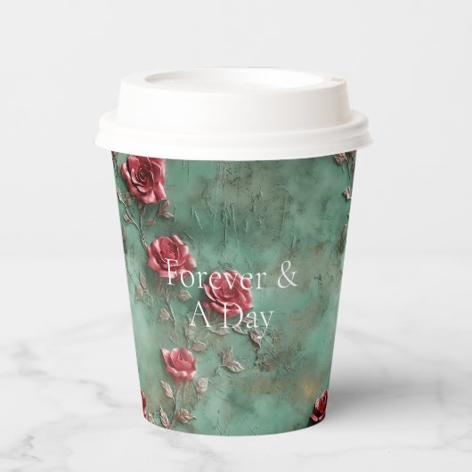 Groene Rode Rozen Bloemen Papieren Bekers (Voorkant)