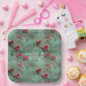 Groene Rode Rozen Bloemen Papieren Bordje (Feest)