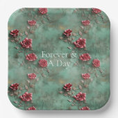 Groene Rode Rozen Bloemen Papieren Bordje (Voorkant)