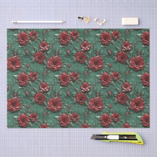 Groene Rode Rozen Bloemen Tissuepapier (Craft)