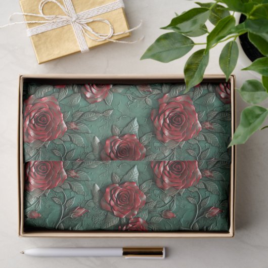 Groene Rode Rozen Bloemen Tissuepapier (Geschenk)