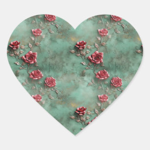 Groene rode rozen hart sticker