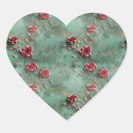 Groene rode rozen hart sticker (Voorkant)