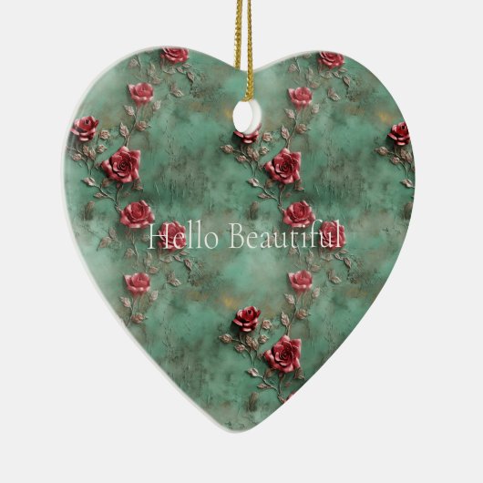 Groene rode rozen keramisch ornament (Rechts)