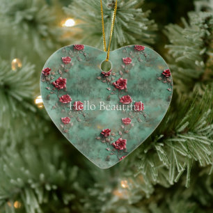 Groene rode rozen keramisch ornament