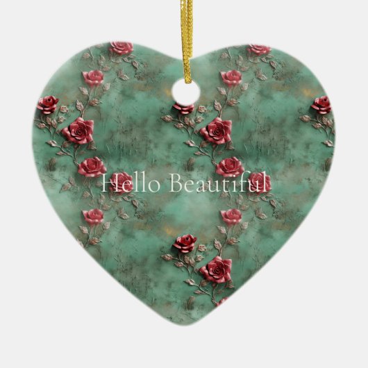 Groene rode rozen keramisch ornament (Voorkant)