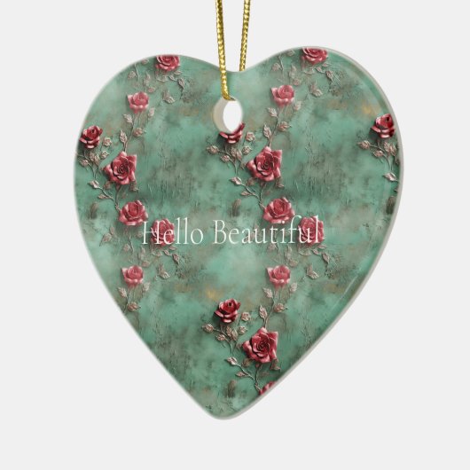 Groene rode rozen keramisch ornament (Links)