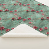 Groene rode rozen sherpa deken (3/4)