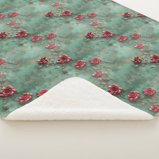 Groene rode rozen sherpa deken (3/4)