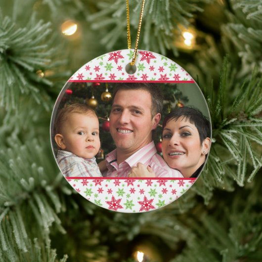 Groene Rode Sneeuwvlok Patroon Kerstfoto Keramisch Ornament (Boom)