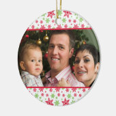 Groene Rode Sneeuwvlok Patroon Kerstfoto Keramisch Ornament (Links)