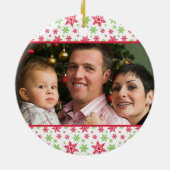 Groene Rode Sneeuwvlok Patroon Kerstfoto Keramisch Ornament (Achterkant)