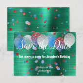 GROENE RODE SPOT BALLON RODE OPSLAAN DE DATUM RSVP KAARTJE (Voorkant / Achterkant)