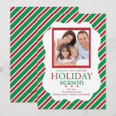 Groene & Rode Streep Feestelijke Kerst Foto Kaart (Voorkant / Achterkant)