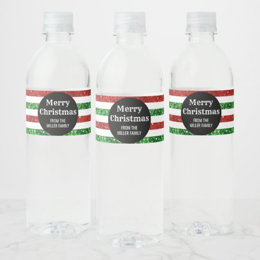 Groene rode strepen op maat Merry Christmas Waterfles Etiket (Flessen)