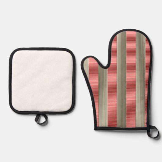 groene rode strepen ovenwant & pannenlap set (Voorkant)
