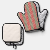 groene rode strepen ovenwant & pannenlap set (Voorkant / Achterkant)