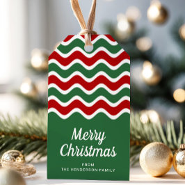Groene Rode Strepen Prettig Kerstfeest  Cadeaulabel