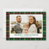 Groene Rode Tartan Plaid Foto Kerst Feestdagenkaart (Voorkant)