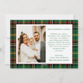 Groene Rode Tartan Plaid Foto Kerst Feestdagenkaart (Achterkant)