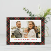 Groene Rode Tartan Plaid Foto Kerst Feestdagenkaart (Staand voorkant)