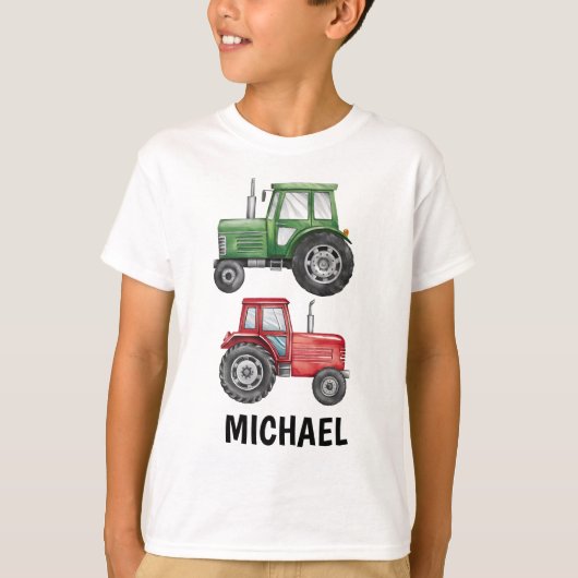 Groene Rode Tractor Boerderij Waterverf Gepersonal T-shirt (Voorkant)