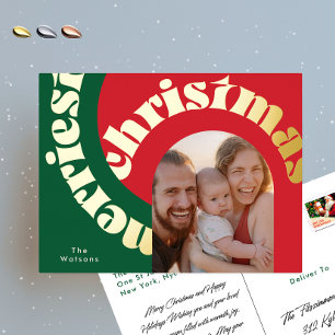 groene rode vetgedrukte kerst gouden ovale één fot folie feestdagen briefkaart