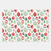Groene rode vrolijke kerst Ornamenten Inpakpapier Vel (Voorkant 2)