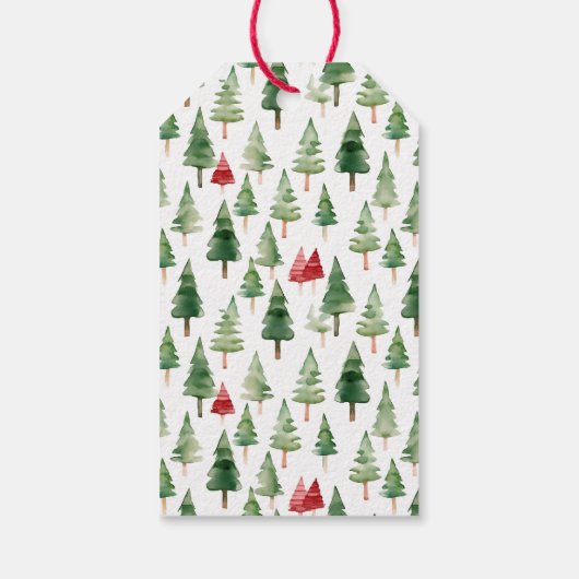 Groene rode vrolijke kerstbomen cadeaulabel (Achterkant)