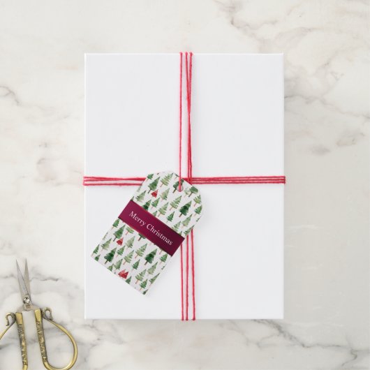Groene rode vrolijke kerstbomen cadeaulabel (Met Touw)