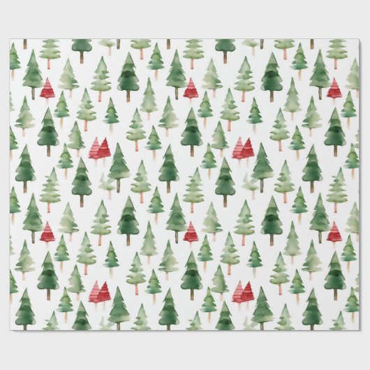 Groene rode vrolijke kerstbomen cadeaupapier (Vlak)
