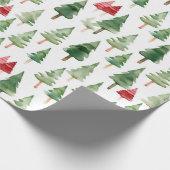 Groene rode vrolijke kerstbomen cadeaupapier (Hoek)