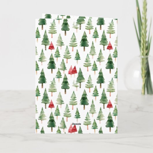 Groene rode vrolijke kerstbomen kaart (Achterkant)