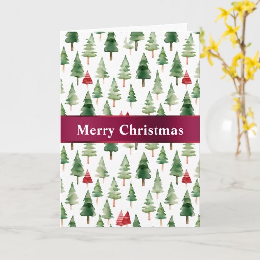 Groene rode vrolijke kerstbomen kaart (Gele Bloem)