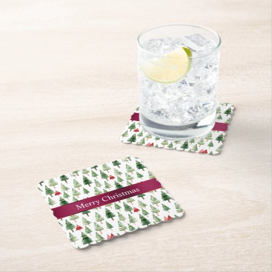 Groene rode vrolijke kerstbomen kartonnen onderzetters (Insitu)