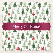 Groene rode vrolijke kerstbomen kartonnen onderzetters (Voorkant)