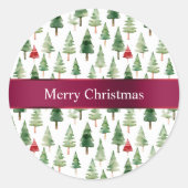 Groene rode vrolijke kerstbomen ronde sticker (Voorkant)