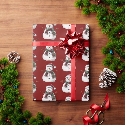 Groene Rode Vrolijke Kerstbomen Sneeuwman Cadeaupapier (Feestdagen Geschenken)