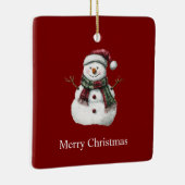 Groene Rode Vrolijke Kerstbomen Sneeuwman Keramisch Ornament (Rechts)