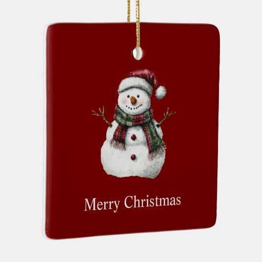 Groene Rode Vrolijke Kerstbomen Sneeuwman Keramisch Ornament (Rechts)