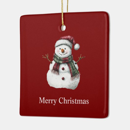 Groene Rode Vrolijke Kerstbomen Sneeuwman Keramisch Ornament (Links)